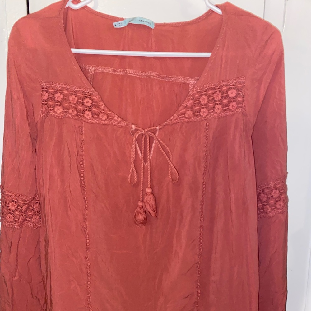 Maurices Coral Blouse with Tie In the Front